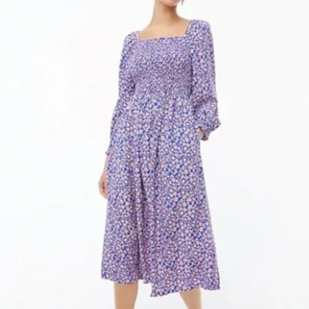 J Crew Floral Smocked Midi Dress Large